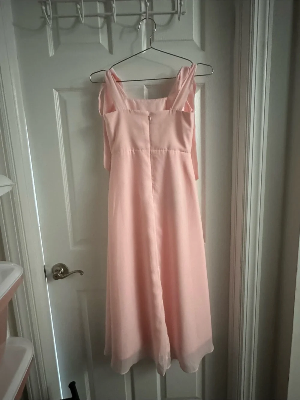 Blush Pink Ruffle-Slit A-Line Evening Dress size 8